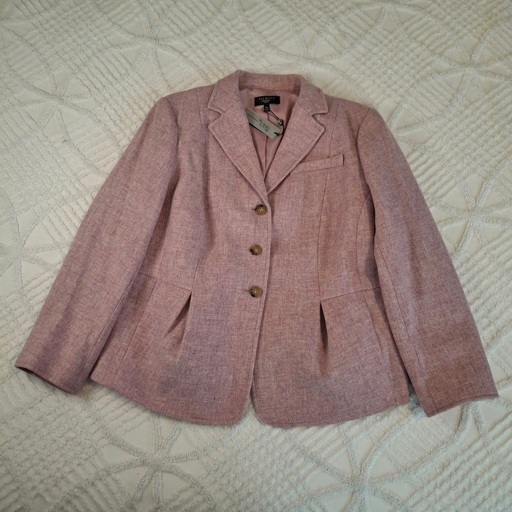 Talbots Womens 16W Blazer Pink 100% Wool 3-Button Pleated Grace Fit NWT